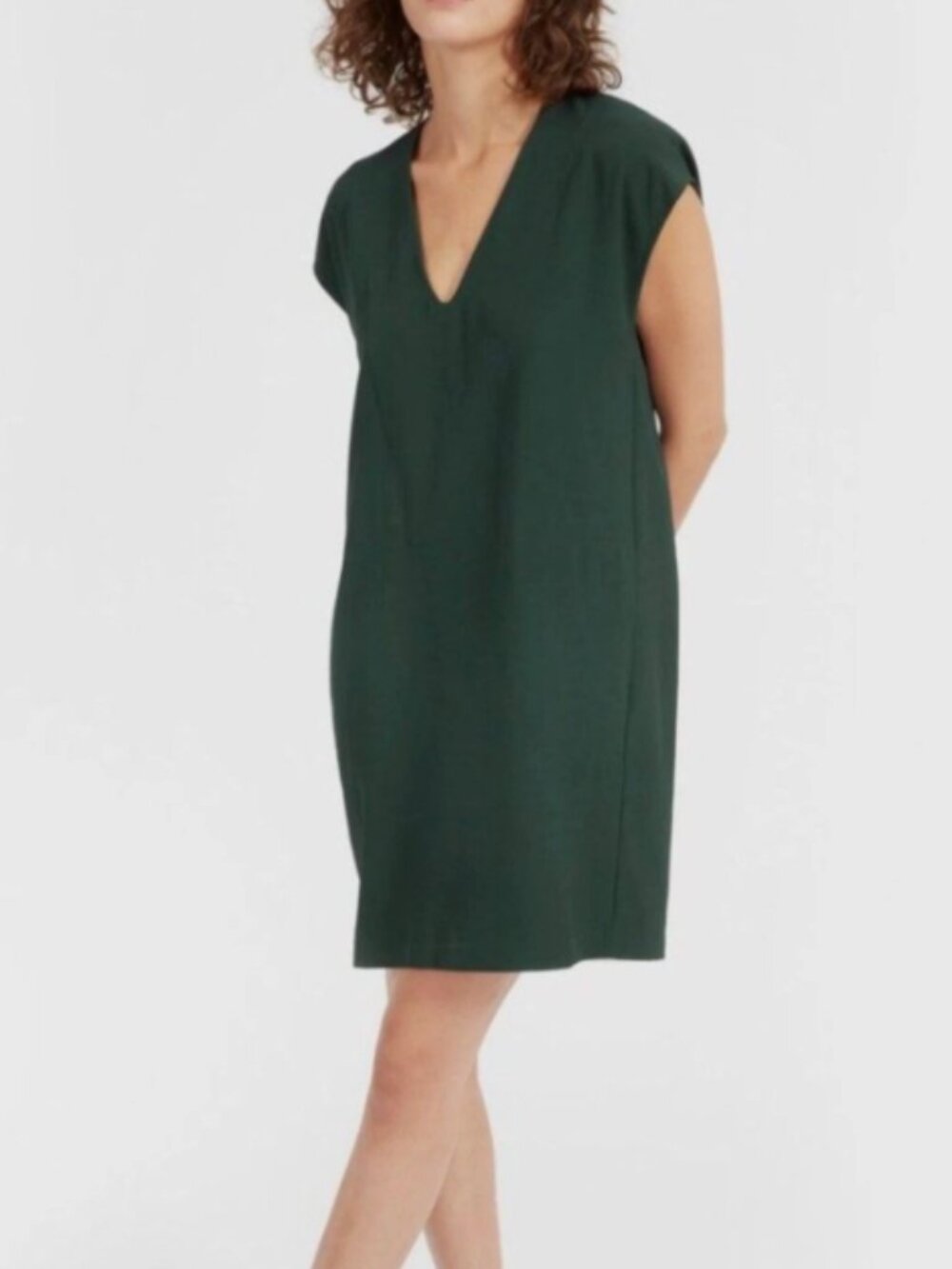 Everlane Women's The Japanese GoWeave V-Neck Cocoon Dress in Green